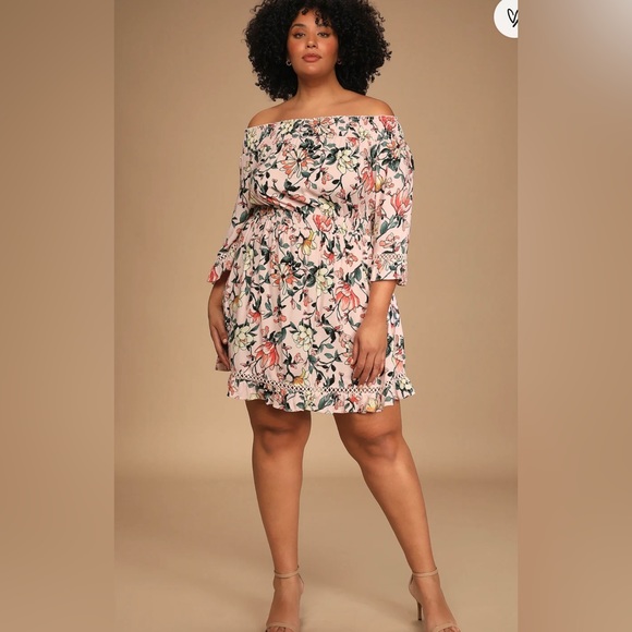 Lulu’s Hello, Darling Blush Pink Floral Print Off-the-Shoulder Dress Size XS - Picture 2 of 7
